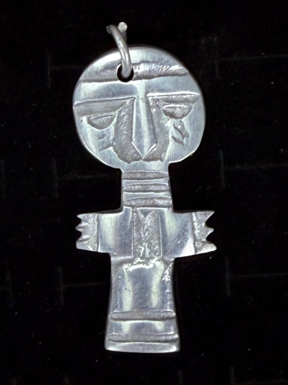 Vintage Weighted Silvertone Brutalist Tribal Pendant